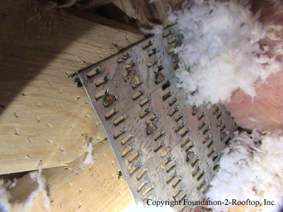 This gusset plate pulled loose so somebody improperly hammered a bunch of nails to hold it in place.