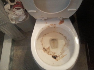 The smell coming out of this toilet was enough to make you step back. Still had to inspect the bathroom though. YAAH!